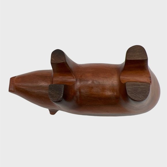 Hand Carved Wood Pig Figurine Collectible 5.5" x 3" Dark & Light Brown - Picture 5 of 6